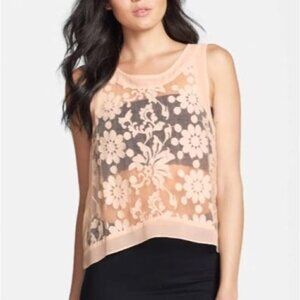 ASTR Peach Sheer Sleeveless Floral Crop Top Size Small